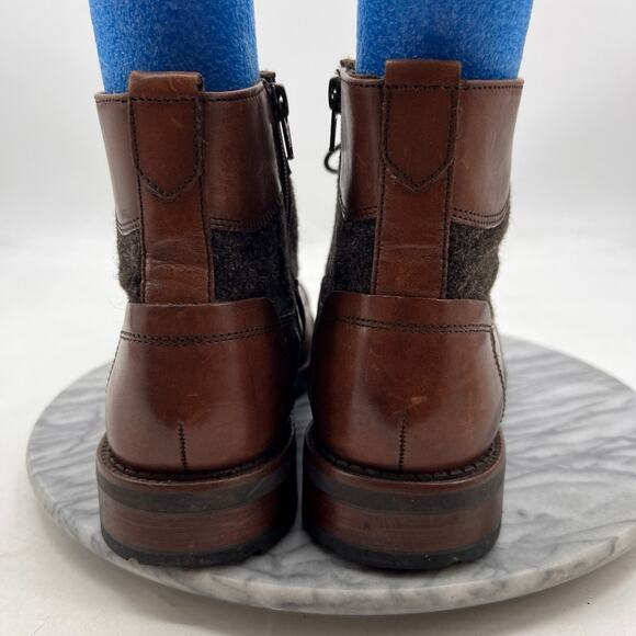 Johnston & Murphy Mens Boots 9.5 Mahogany Fullerton Cap Toe Side Zip Block Heel